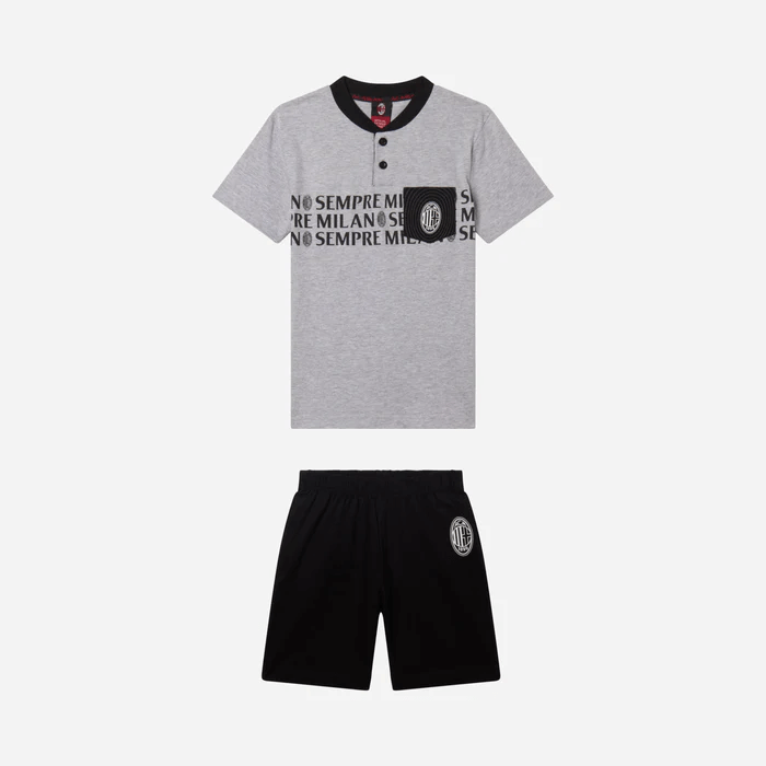 A grey shirt and black shorts Description automatically generated