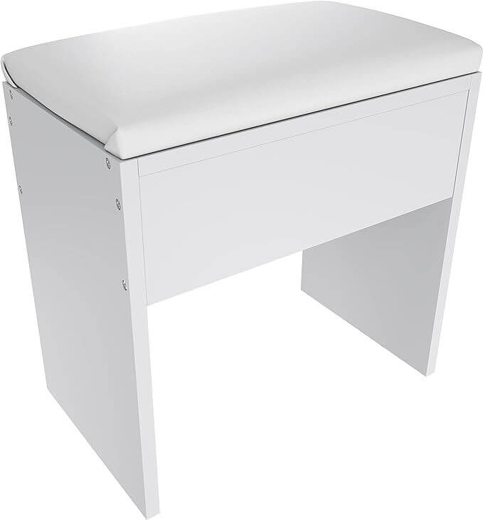 ELEGANT Dressing Table Stool, White Cushioned Stool Seat