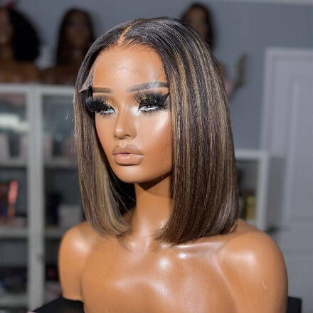 WOWANGEL HD Lace Closure BOB Wig with highlight straight style, featuring a natural hairline and skinlike real HD lace for a seamless look.