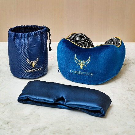 ComfyCozy Luxury Travel Pillow & Silky Plush Eye Mask